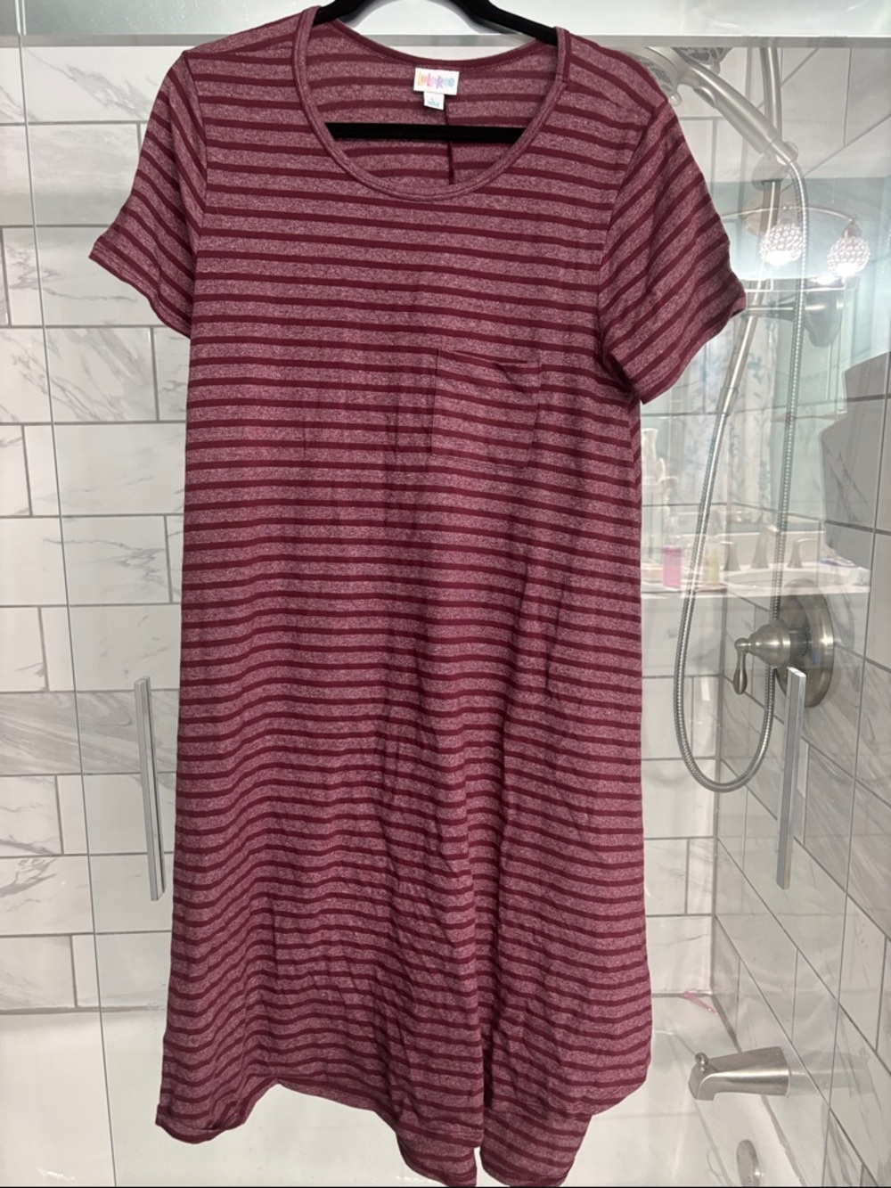 LuLaRoe Carly Striped Maroon Tee Dress